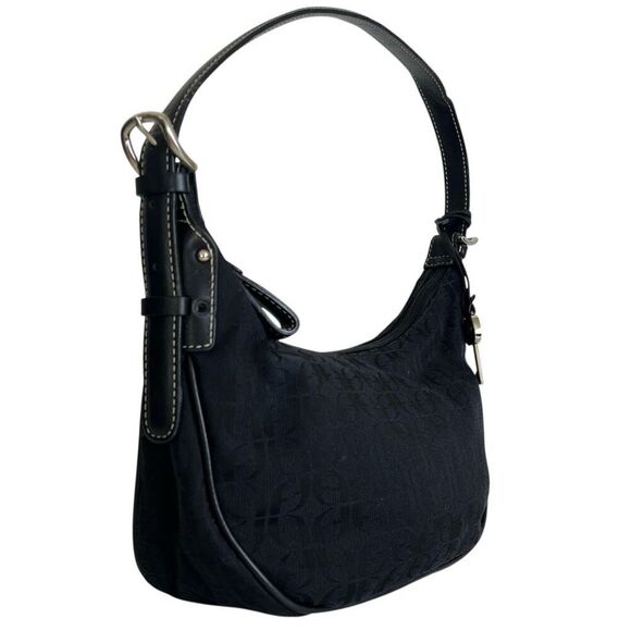 Fossil Handbags - Fossil Y2K Mini Hobo Black Jacquard Leather Trim Logo Vintage Crescent Baguette